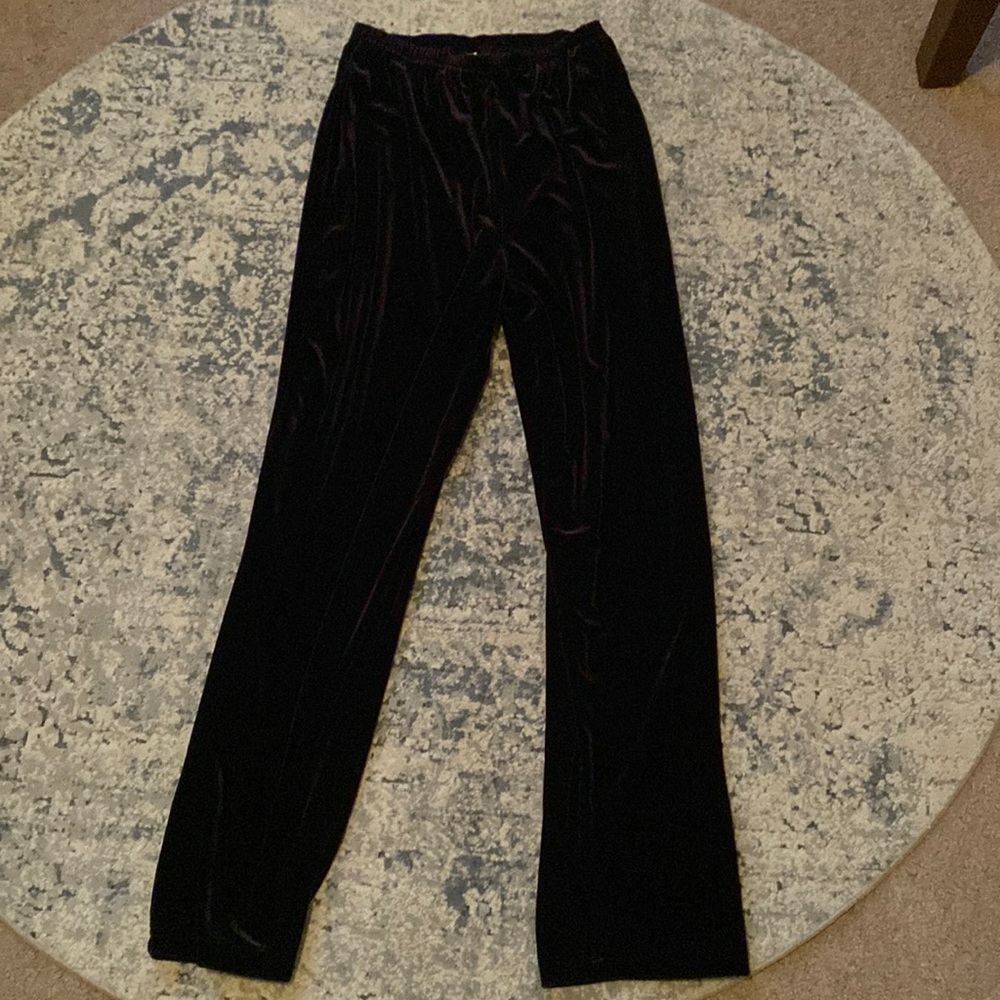 Black velour straight leg pants